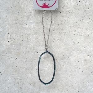 NWT Silver and Patina Frame Oval Necklace ~30"